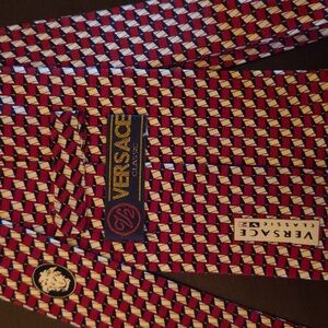 Vintage 2000s Y2K Versace Geometric Handmade Silk Tie WIDE 4" x 56"